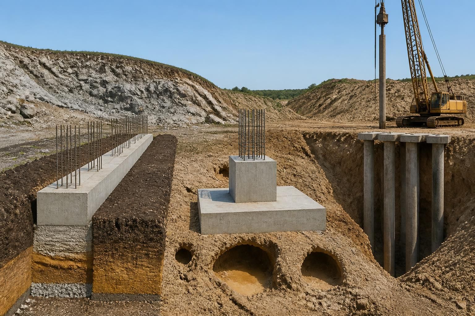 découvrez comment choisir entre fondation sur semelle filante, isolée ou pieux en fonction de la nature de votre terrain pour assurer la stabilité et la durabilité de votre construction.